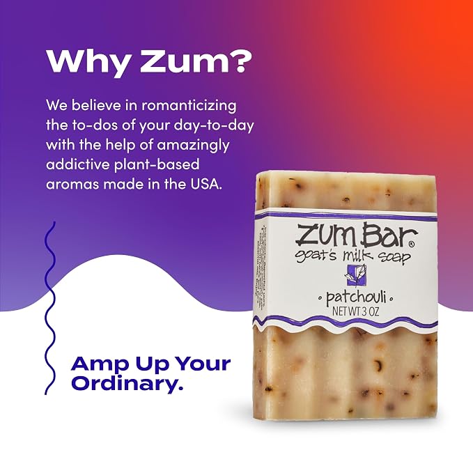 Zum Indigo Wild Goat's Milk Soap Bar - Bar Soap for Hands & Body Made with Essential Oils - 3 oz - Patchouli (3 Pack)