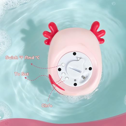 Baby Bath Thermometer, Digital Temperature Water Thermometer, Safety Bathtub Floating Toy for Baby, Infants, Toddlers - Pink Axolotl with Timer
