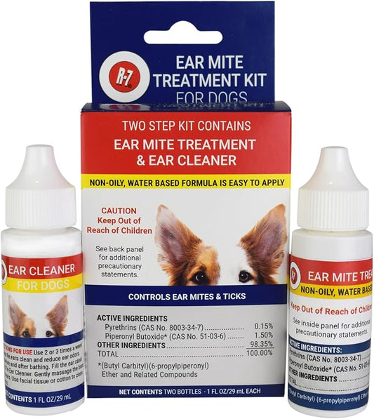 Miracle Care Ear Mite Treatment and Ear Cleaner for Dogs, 1 Ounce Bottles | Treatment Kit to Control Ear Mites and Ticks, Reduce Itching, Irritation, Ear Odor, and Waxy Build Up, Remove Debris and Dirt