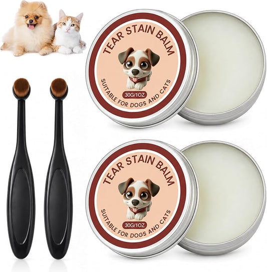 Tear Stain Remover for Dogs, Dog Tear Stain Remover Balm for Dogs with Applicator Brush, Professional Eye Crust Remover (2 Pcs)