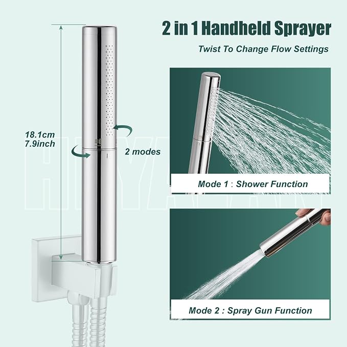 Heyalan Hand Held Shower Wand, High Pressure Handheld Head with Strong Flow, Luxury Spray for Bathroom,Dual Function,Polished Chrome