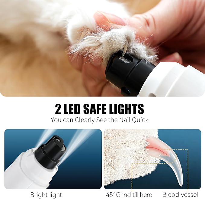 New dog nail grinder with LCD screen, 6 speeds, 4 types of grinding heads, suitable for all types of cat and dog nail, silent groom pro nail grinder, Quiet and low-vibration | Long battery life