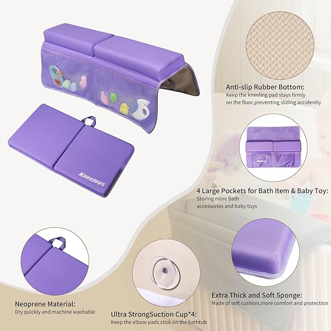 Bath Kneeler and Elbow Rest Pad for Baby - Memory Foam Kneeling Mat for Tub and Bath Toy Organizer