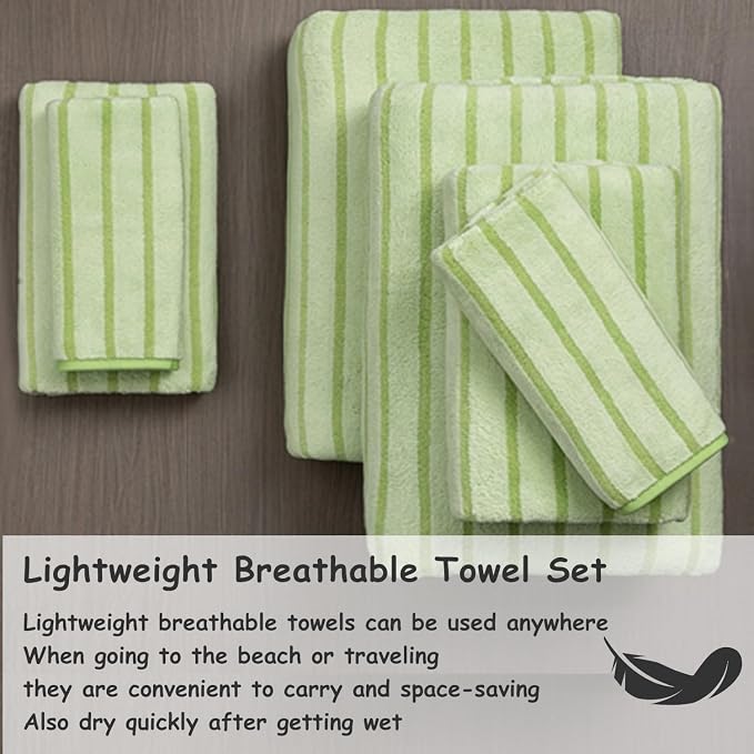 4 Pcs Grass Green Cabana Stripe Large Bath Towels 35"x70" Oversized Bath Sheet Soft Breathable Jumbo Bathroom Towels Highly Absorbent Shower Towel Quick Dry Beach Chair Towel Spa Gym Hotel Towel Set