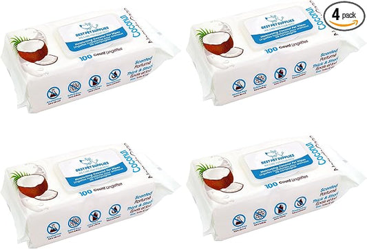 Best Pet Supplies 8" x 9" Large Dog Wipes - Cleaning and Deodorizing for Paws and Coat - Gentle Formula with Coconut Vitamin E for Puppies and Cats - 400 Count