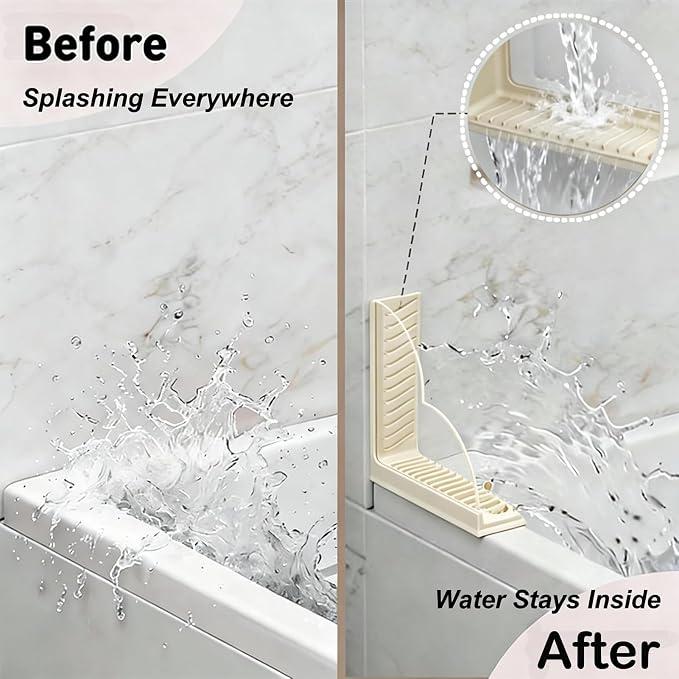 Bathtub Splash Guard with Suction Cup No Adhesive Reusable Silicone | 2 Pack,Fits Uneven Angled Corners,Easy Cleaning,Multi Wet-area Use,Renter Safe No Wall Damage for Shower Tub & Sink Gap Beige