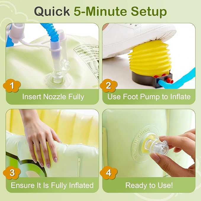 Inflatable Baby Bathtub with Seat Cushion & Air Pump, Newborn to Toddler Bath Tub, Foldable Portable Toddler Tub for Shower Sink, Non-Slip Texture, Quick-Drain, Travel-Ready, Green