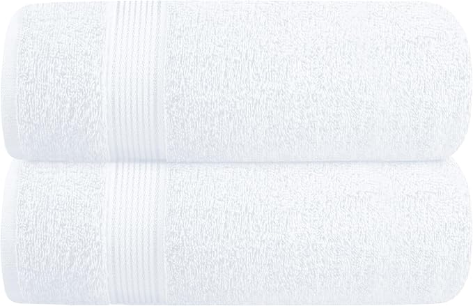 Belizzi Home Cotton 2 Pack Oversized Bath Towel Set 28x55 inches, Large Bath Towels, Ultra Absorbant Compact Quickdry & Lightweight Towel, Ideal for Gym Travel Camp Pool - White