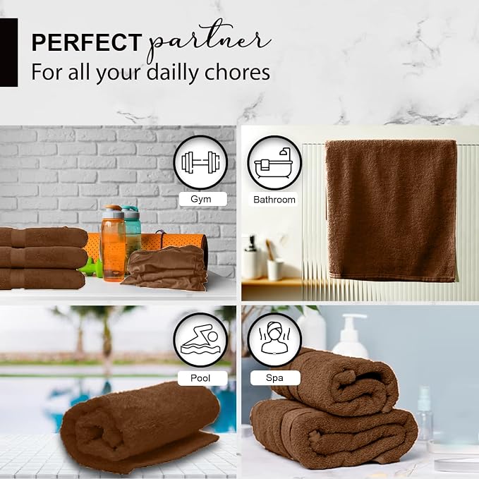 KAHAF COLLECTION 100% Cotton Bath Towels, 24x48 Pack of 6 Towels, Quick Dry, Highly Absorbent, Soft Feel Towel, Gym, Spa, Bathroom, Shower, Pool, Luxury Soft Towels (Brown, 24x48-6 Pack)
