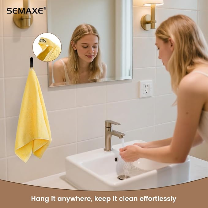 SEMAXE 4-Pack Yellow Cotton Hand Towels for Bathroom with Hanging Loops | Sink-side towels for drying hands and face, ideal for bathrooms, guest baths, powder rooms, OEKO-TEX certified, easy care