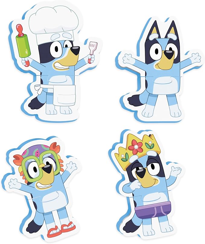 Tomy Toomies Bluey Bath Puzzle - Mix and Match Bluey Puzzle - Foam Toddler Bath Toys - Includes Mesh Bag Bath Toy Storage with Suction Cups - 8 Count - 18 Months and Up