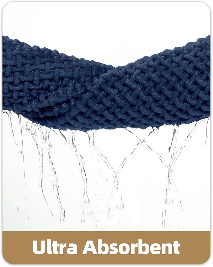 Color&Geometry Rubber Backed Waffle Bath Mat 60x24, Non Slip Water Washable Bathroom Rugs, Soft Absorbent Chenille Boho Carpet for Bathroom Floor, Tub and Shower, Dark Blue