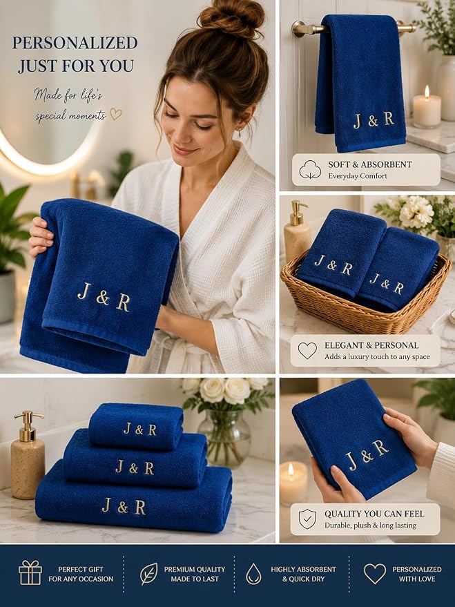 Personalized Bath Sheet - Oversized Jumbo Towel for Bathroom - Customized Turkish Bath Towel - Cotton Towel - Monogrammed Towels with Initials Name Embroidery (Navy, Bath Sheet Oversized 1pc)