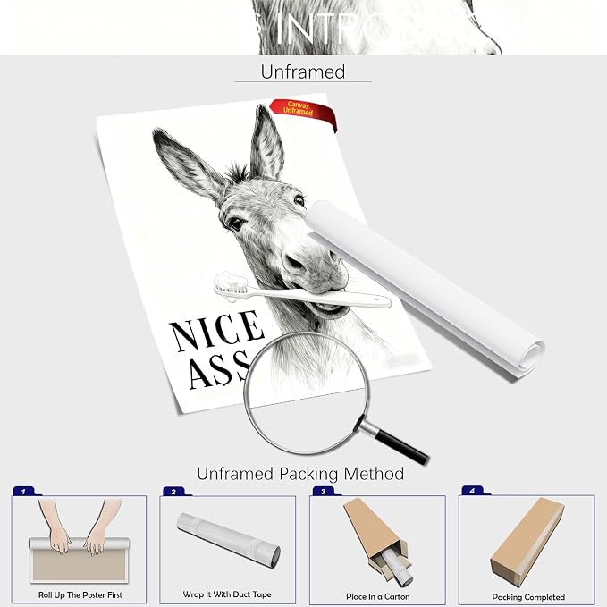 Funny Bathroom Wall Art Black and Grey Painting Prints with Nice Ass Quotes Framed Animals Artwork for Washroom Restroom Toilet Home Decoration Aesthetic Family Wall Decor 16X24 in Black Framed