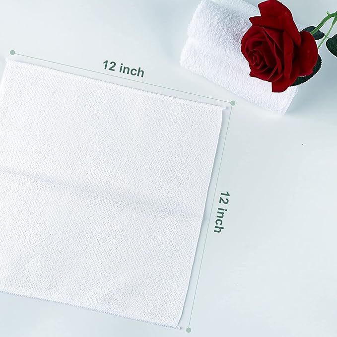 Orighty Washcloths Bulk, 50 Pack Highly Absorbent & Soft Feel Microfiber Face Towels, Multi-Purpose Wash Cloths & Hand Towels for Bathroom, Hotel, Spa, and Gym, 12x12 Inch, White