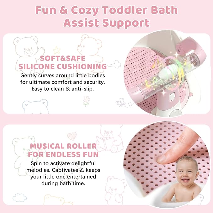 Baby Bath Seat for Babies 6 Months & up Non-Slip Toddler Bath Seats for Sitting Up Infant Bathtub Chair with Suction Cups and Soft Cushion for Baby Shower Tub Seat, Pink