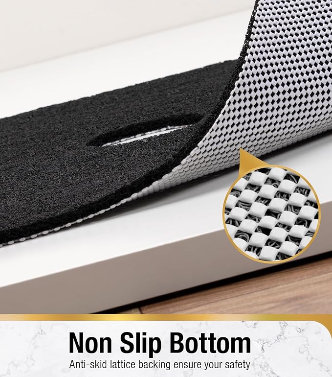 HITSLAM Shower Mat, 32 x 24 Inch Non Slip Bath Mat for Tub, Soft PVC Loofah Bathtub Mats with Drain Holes, Quick Drying Bathroom Stall Floor Mat, Bathroom Accessories Without Suction Cup, Black