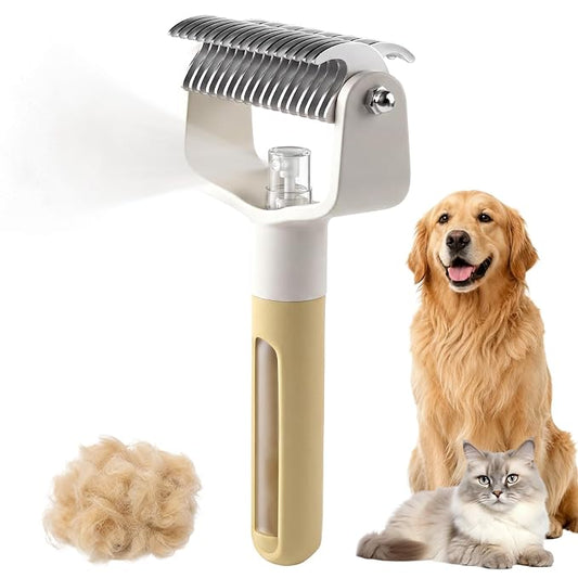 Dual-Sided Pet Grooming Comb,Double Sided Dematting Comb for Dogs & Cats, 2‑in‑1 Professional Pet Grooming Brush Deshedding Dog Brush with Spray Design (1PCS, Yellow)
