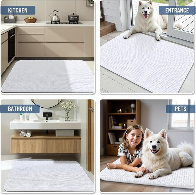 Arotive Bathroom Rugs 34" x 21", Ultra Soft Absorbent Chenille Bath Rugs, Rubber Backing, Machine Washable Bath Mats for Bathroom Floor, Tub and Shower, Home Decor Accessories, White