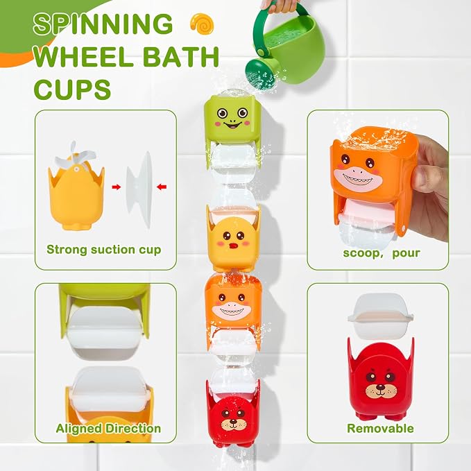 Baby Bath Toys for Kids Ages 1-3, Mold Free Toddler Bathtub Pool Water Table Toys for 1 2 3 Year Old Girls Boys, No Hole Floating Animals, Fishing Net Watering Can Tub Toys for Babies 12+ Months