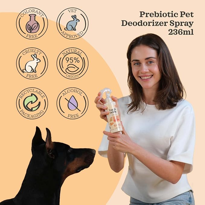Prebiotic Dog Deodorizer Spray Perfume, Vanilla & Oatmeal Scented, Hypoallergenic Skin Care, Alcohol-Free Odor Remover for Dogs, Prebiotic Formula to Refresh & Hydrate Sensitive Skin & Coat, 8 oz