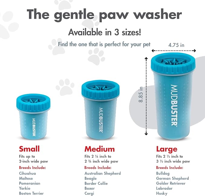 Dexas MudBuster Large Dog Paw Cleaner, Blue, Fits 2.5"-3.5" Wide Paws, Gentle Silicone Bristles for Quick, Easy Cleaning, Large (Pack of 6)