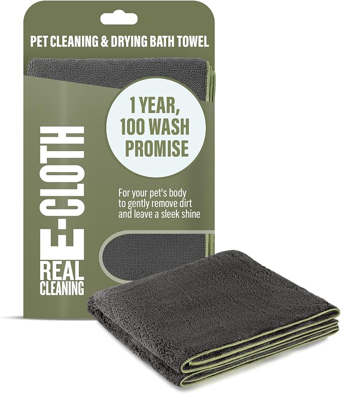 E-Cloth Pet Cleaning & Drying Bath Towel - Dog & Cat Towel, Absorbent Quick Dry Microfiber, Fast Puppy Clean, Grabs Outdoor Mud, Grass, Twigs, & Moisture, Easy to Wash - Medium