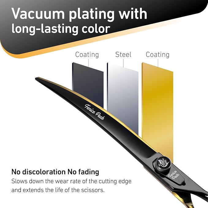 8'' Black Dog Grooming Scissors Goldern Curved Scissors with Ergonomic Offest Handle and Pattern Screw Pet Grooming Trimming Shears Durable and Sharp 440C