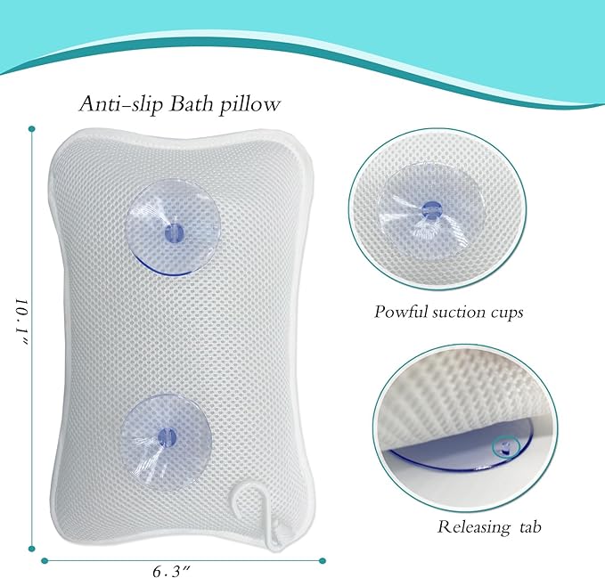 Bath Pillows for tub,Home Spa Pillows for Bathtub, Hot Tub,Head and Neck Support with 2 Strong Suction Cups,New Purple