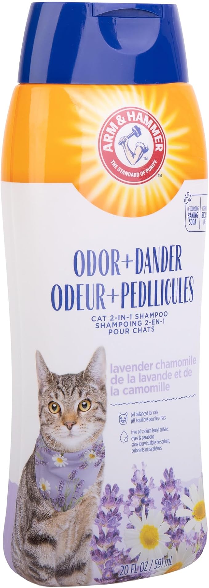 Arm & Hammer 2 in 1 Deodorizing and Dander Reducing Shampoo for Cats Baking Soda Cat Shampoo Odor Control and Coat Cleaning Lavender Chamomile Scent 20 FL OZ 2 Pack Routine Cat Grooming Value
