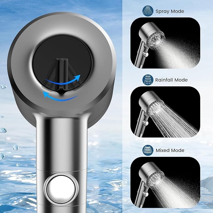 PWERAN Filtered Shower Head with Handheld, 3-PCS Filters High Pressure Shower Head with 3+1 Spray Modes for Hard Water Remove Chlorine, Detachable Showerhead with ON/OFF Switch for Pet Bath