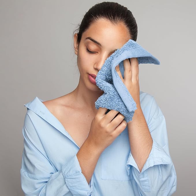 Face Towels Pack of 12 – 100% Cotton Wash Cloths (12x12 inch) – 550 GSM Soft, Quick Dry & Highly Absorbent Ring Spun Cotton Towels for Bathroom, Spa, Gym, Kitchen and for Daily Use - (Sky Blue)