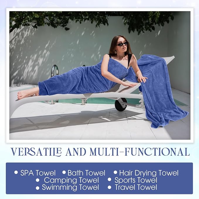 Peryiter 6 Pcs Bath Towel Set Oversized Bath Sheet Super Soft Microfiber Bathroom Sheets for Adults Quick Dry Highly Absorbent Shower Towel Sets for Bathroom Dorm Spa Gym Hotel Yoga(Dark Blue)