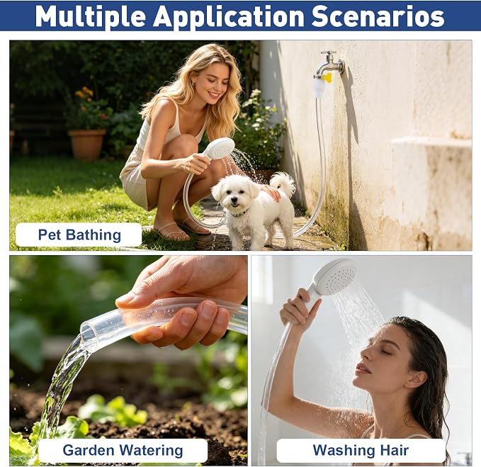 Dog Shower Hose Attachment for Faucet - 6.5ft Sink Hose for Bathtub Faucet | with Showerhead and Tie Connector, Portable Sink Hose for Fits Round Bathtub Faucet, Bathroom, Wash hair, Outdoor Cleaning