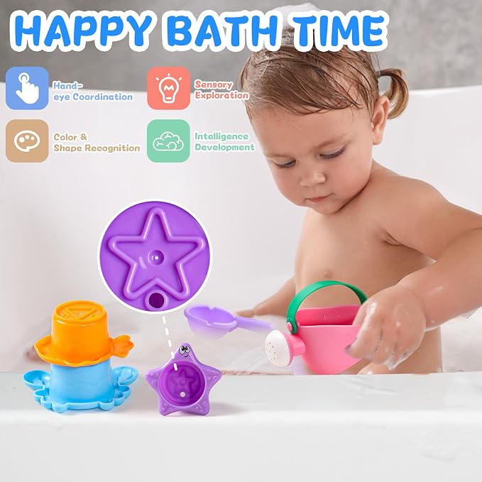 Fajiabao Baby Bath Toys for Kids Ages 1-3 Toddler Bath Toys Mold Free for 2-4 Bathtub Sand Beach Pool Water Toys for 1+ Year Old Girl Gifts 5 PCS (Color Random)