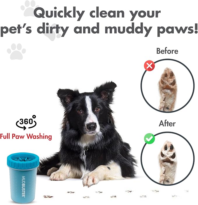 Dexas MudBuster Medium Dog Paw Cleaner, Blue, Fits 1.5"-2.5" Wide Paws, Gentle Silicone Bristles for Quick, Easy Cleaning