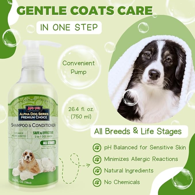 All Stages Natural Dog Shampoo and Conditioner Set with Aloe Vera pH-Balanced Dog Grooming Shampoo and Conditioner for Dogs, Tear-Free Moisturizing Dog Shampoo, 26.4 Oz (Pack of 2)