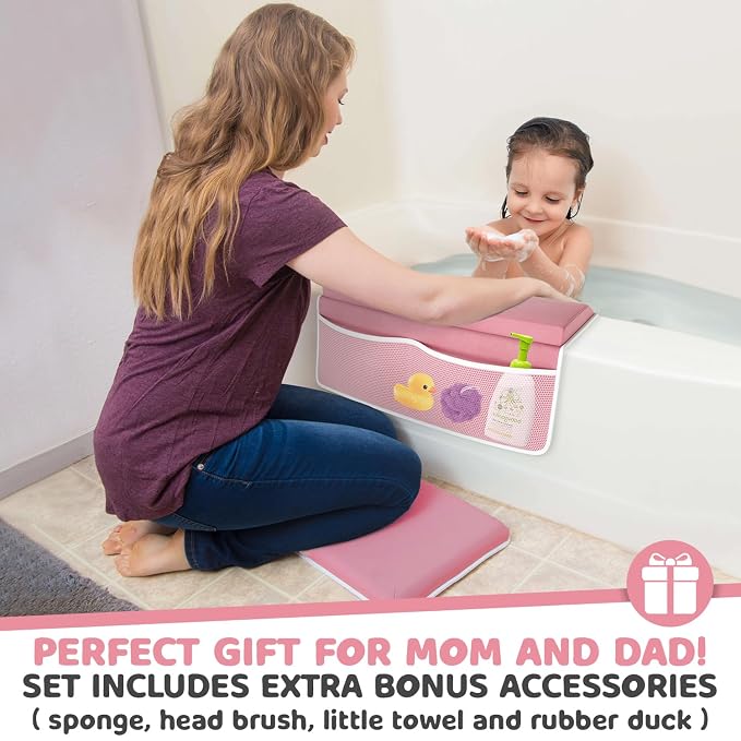 Bath Kneeler & Elbow Kneeling Rest Pad Set for Baby Washing Baths Gift Set | Includes Sponges Duckies Cloths & More! Perfect Set for Bath Time - Baby Shower and Birthday Gifts Necessity & Essentials