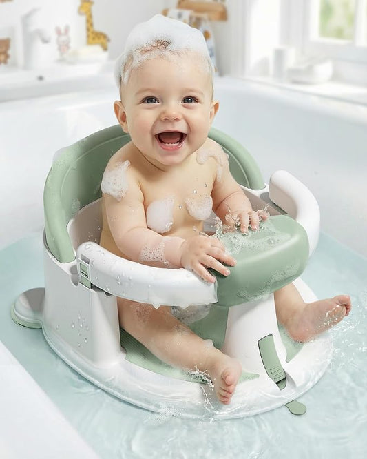 ONTHEWEI Baby Bath Seats for Babies Sitting Up, Non-Slip Baby Bathtub with 3 Suction Cups, Safe & Comfortable Toddler Bath Seat Ideal for Baby Bath/Shower Support, Stable Design, Mist Green