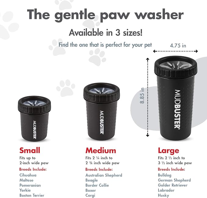 Dexas MudBuster Large Dog Paw Cleaner, Matte Black, Fits 2.5"-3.5" Wide Paws, Gentle Silicone Bristles for Quick, Easy Cleaning (Pack of 6)