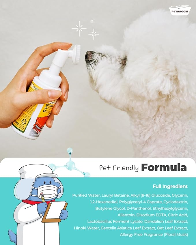 [PETHROOM] Zero Waterless Shampoo Foaming No-Rinse Dog Paw Wash | Quick-Dry & Deodorizing | Silicone Bristle Brush | Moisturizing & Hypoallergenic | Paw Cleaner for Dogs & Cats (2.87 fl oz.)
