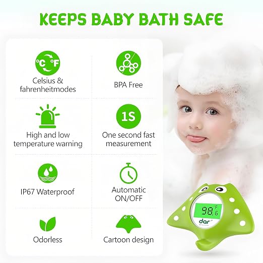 Baby Bath Thermometer, Floating Digital Water Thermometer with 3-Color Backlit Temperature Alert, BPA-Free Waterproof Bath Toy, Accurate LCD Display for Infant, Toddler, Kids & Pets