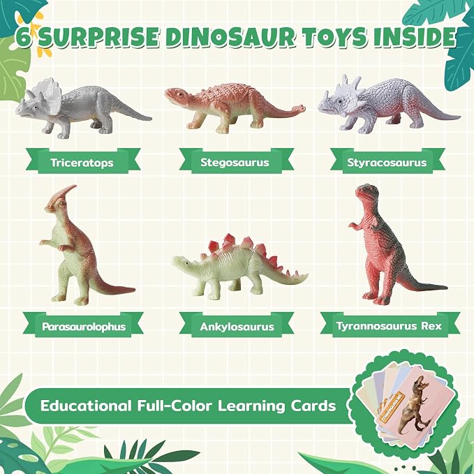 TranquilBliss Dino Egg Bath Bombs for Kids with Surprise Inside, 6 Packs Dinosaur Bath Toys Set for Boys,Girls, Bubble Fizzies, Educational Birthday & Christmas Gift Ideas