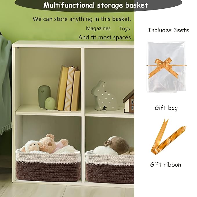 COMFY-HOMI 11.5"x7.5"x4.7" Storage Baskets for Organizing | Cotton Rope Woven Basket | Toy Storage Bin Box | Basket for Shelves, Closet Organizer Bin, Decorative Closet Shelf, 1 Pack