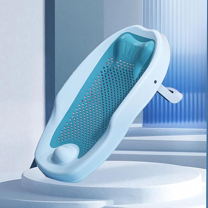 Baby Bath Support Seat Non Slip Infant Shower Tub Soft Mesh Bathtub Cushion for Newborns Toddlers Safe Comfortable Bathing Blue PP TPE Material Bathtub Reticulation Design