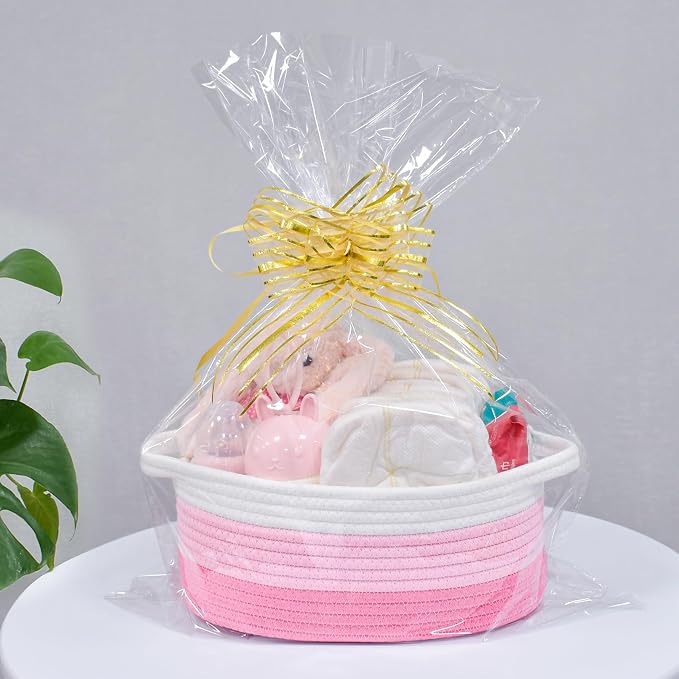 ABenkle Small Basket with Handles, Boho Decorative Rope Woven Dog Cat Toy Storage Bin Shelf Storage Organizer, Easter Christmas Gift Basket, 12"x8"x5"