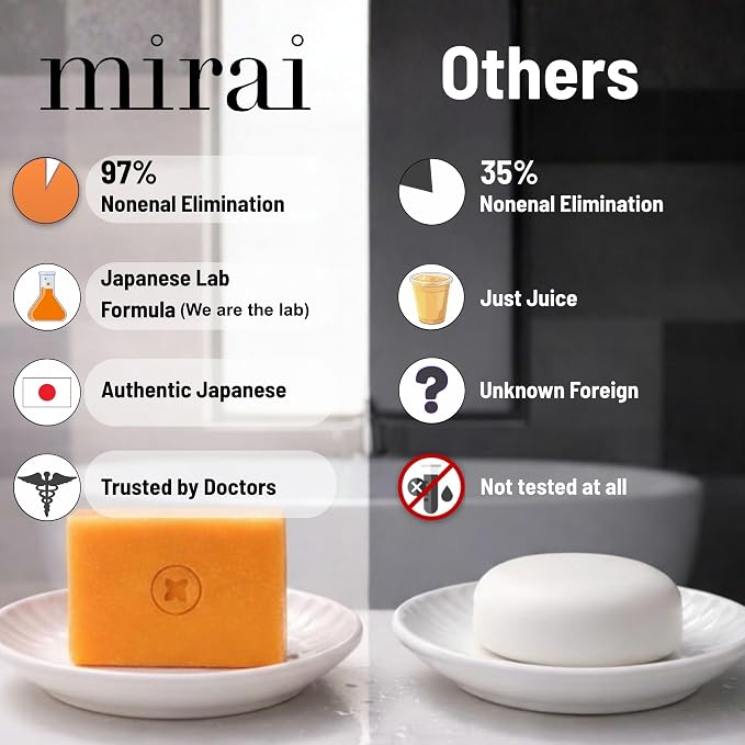 Mirai Clinical Persimmon Soap Bar for Body (100g) - Old People Smell and Nonenal® Odor Control with Japanese Persimmon and Green Tea Extract - Deodorant Soap Bar for Men & Women