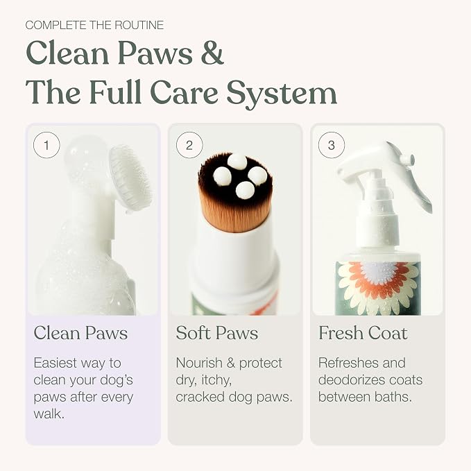 Dandylion Dog Paw Cleaner, Clean Paws, Dog Paw Washer, No Rinse Foam Cleaner for Dogs, Fragrance Free pH Balanced Foaming Washer with Silicone Brush, Pet Cleaning Supplies, 5 fl oz