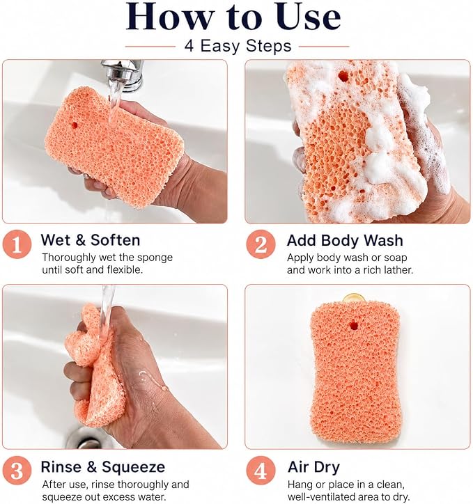 Textured Exfoliating Bath Sponge 3 Pack, Foam Body Sponge for Shower, Rich Lather, Easy-Rinse, Durable Shower Scrubber for Women and Men, 5.5 x 3.5 x 1.2 in