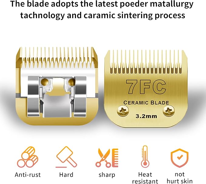 Gold Detachable Dog Blades Set Compatible with Andis/Oster A5 Grooming | Compatible with wahl km10 dog clipper,Made of Ceramic Blade & Stainless Steel Blade,Include 10+30+40+7FC+5FC+4FC+3FC ,7 Pack